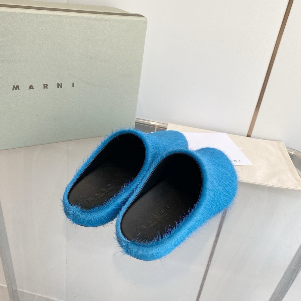 Marni Blue Furry Slippers